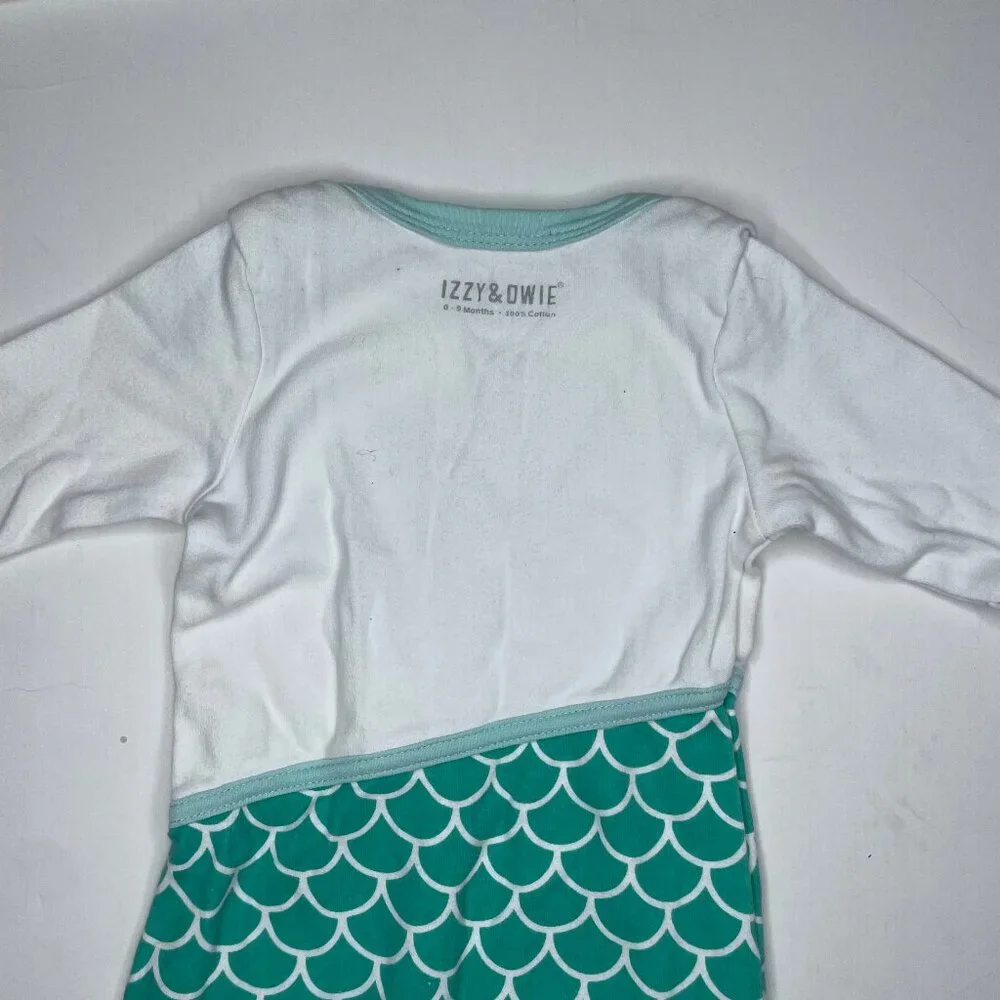 Izzy & Owie Cotton Mermaid Tail Baby Gown Sleeper 0-9 Months Teal Green Scales